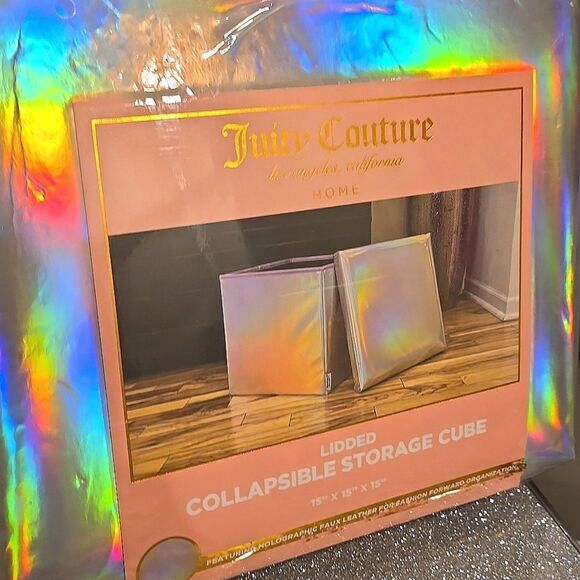 Juicy Couture Home Holographic Faux Leather Lidded Collapsible Storage Cube - Picture 7 of 9